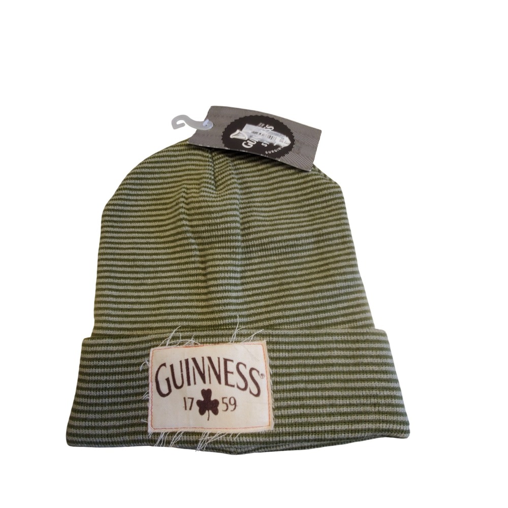 Guinness Official Merchandise Striped Beanie Hat Olive Green Grey NWT